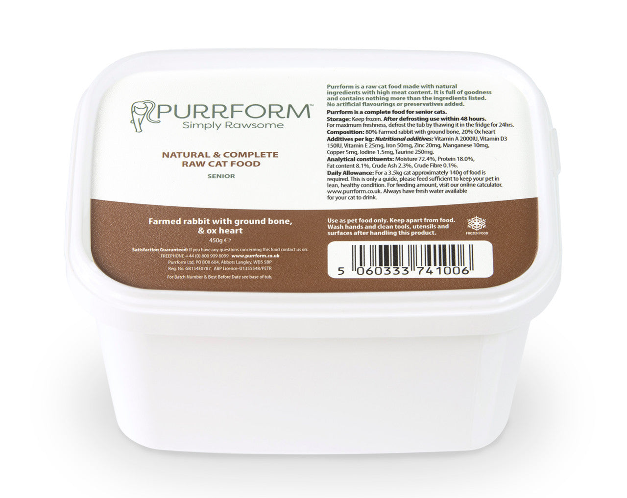 Purrform Senior Rabbit with Ground Bone & Ox Heart 450g