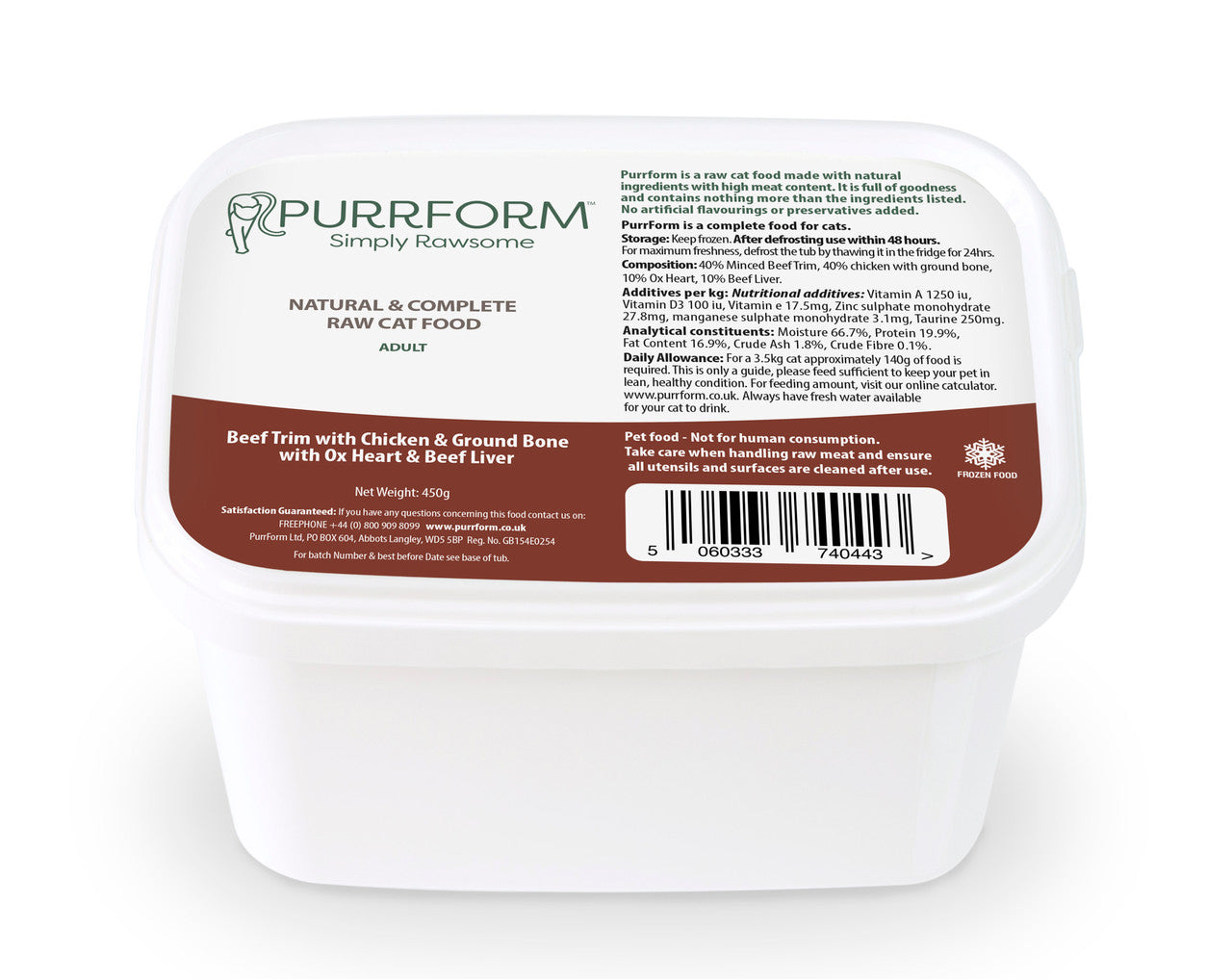 Purrform Adult Beef Trim With Chicken & Ground Bone 450G