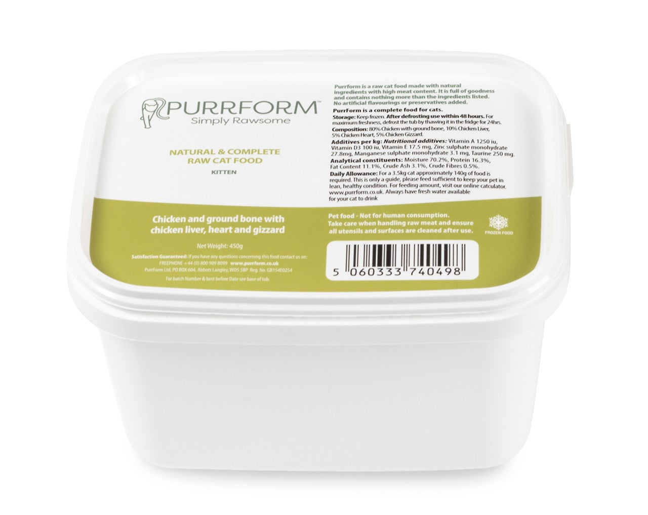 Purrform Chicken & Ground Bone with Chicken Liver, Heart & Gizzard (Kitten) 450g