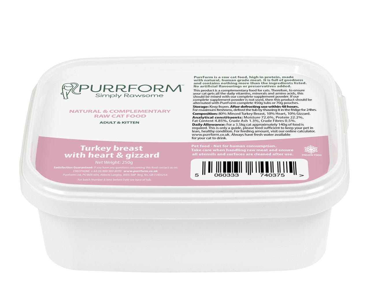 Purrform Turkey Breast with Heart & Gizzard 250g
