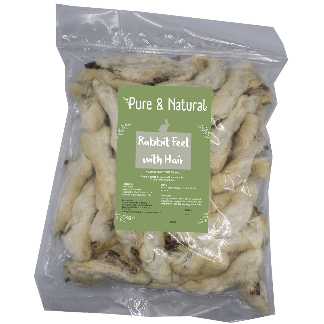 Pure & Natural Rabbit Feet With Hair 1kg