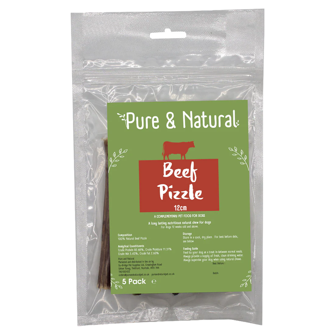 Pure & Natural Beef Pizzle 12cm 5 Pack