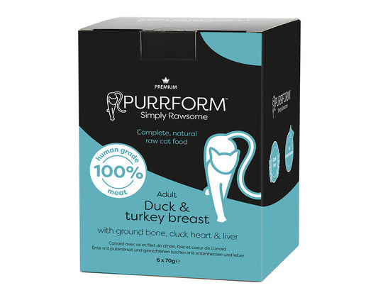 Purrform Duck with Turkey Breast & Ground Bone with Duck Heart & Liver 6x70g Pouches