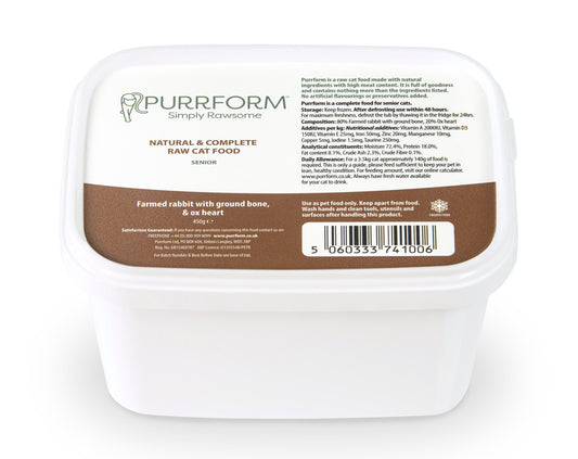 Purrform Senior Rabbit with Ground Bone & Ox Heart 450g