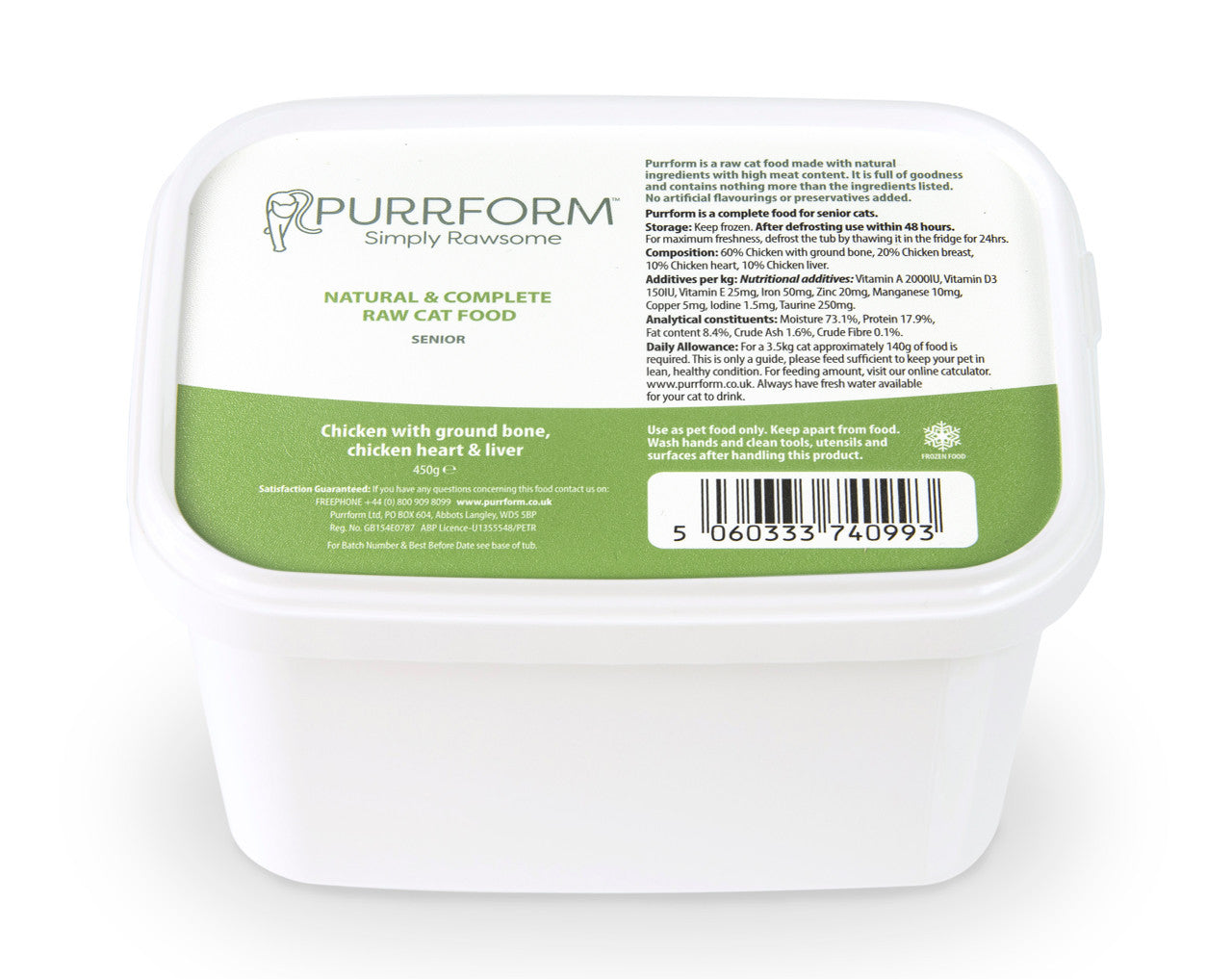 Purrform Senior Chicken with Ground Bone, Chicken Heart & Liver 450g