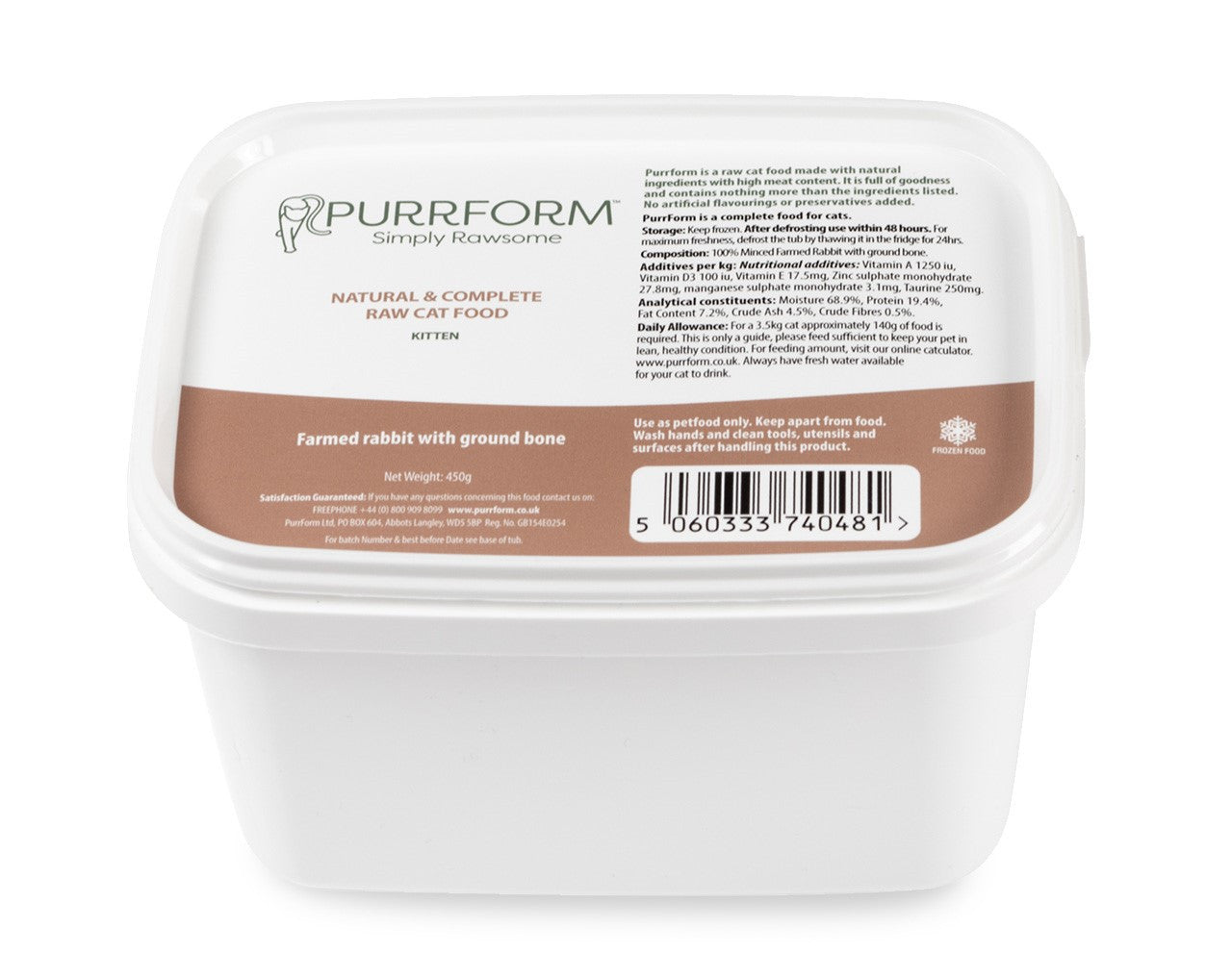 Purrform Farmed Rabbit With Ground Bone Kitten 450g