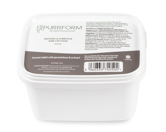 Purrform Farmed Rabbit with Ground Bone & Ox Heart (Kitten) 450g