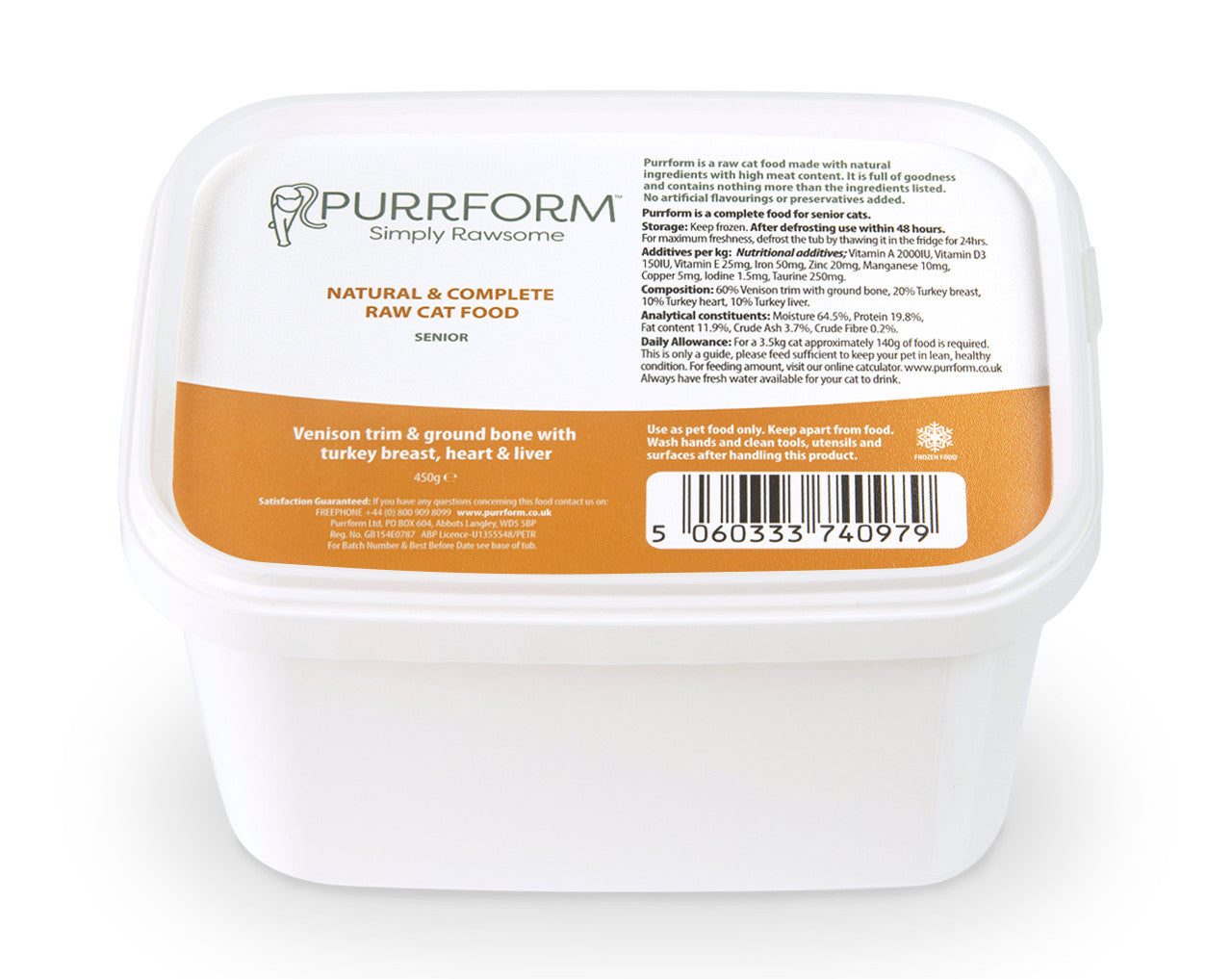 Purrform Senior Venison Trim with Turkey Breast, Heart and Liver 450g