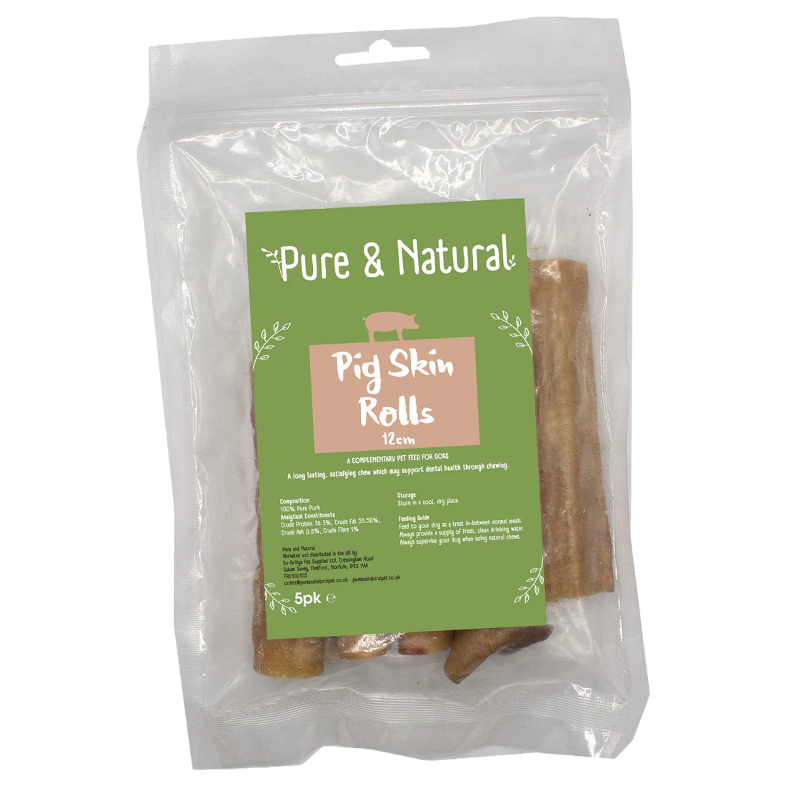 Pure & Natural Pig Skin Rolls 12cm 5pk